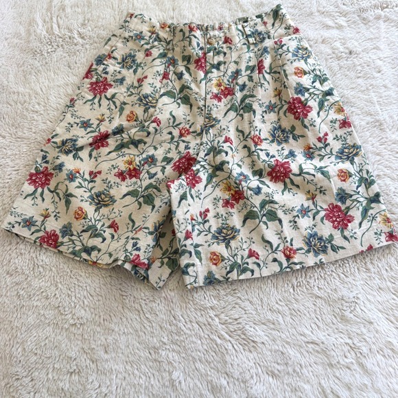 Lizsport Pants - 90s Vintage Floral Linen Blend High Waisted Shorts Cottagecore 6P Indie Retro